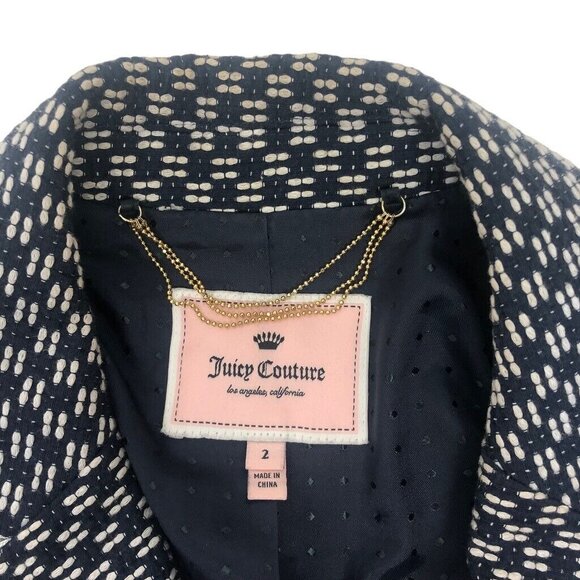 Juicy Couture Blazer Jacket Size 2 Navy Blue Tweed Knit Collared Coat Preppy - Picture 8 of 10